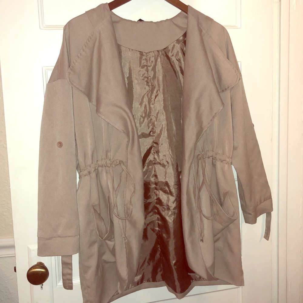 Tan drape jacket with pockets